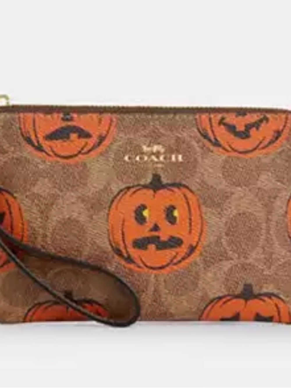 Coach Brown & Orange Pumpkin Signature Wristlet